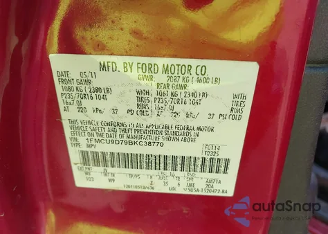 2011 Ford Escape Xlt из США, поврежденный, VIN 1FMCU9D79BKC38770